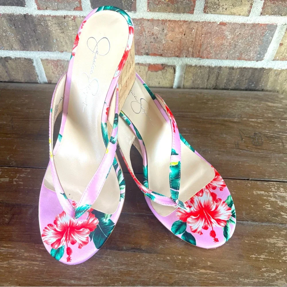 Jessica Simpson Cork Wedge Slides Size 7.5 sb3